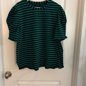 Green and Navy Striped Top 2X